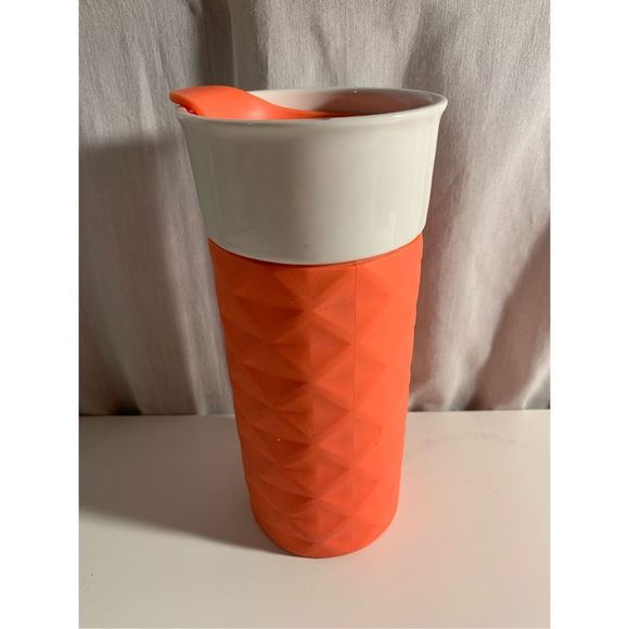 ELLO Travel Coffee Mug-16oz Ceramic w/Coral Sleeve & Lid ‘Ogden’ Model EUC - Picture 1 of 4